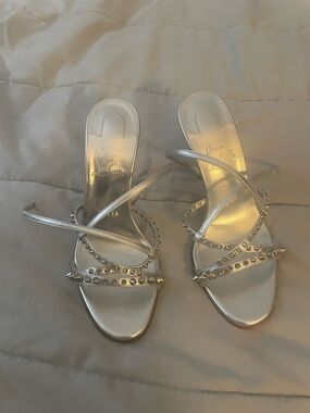 Christian Louboutin Metallic Silver Studded Mules